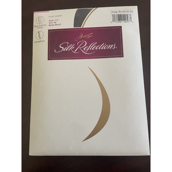 Hanes Silk Reflection Silky Sheer 715 Non-Control Top AB Sandalfoot Barely Black - Picture 1 of 2